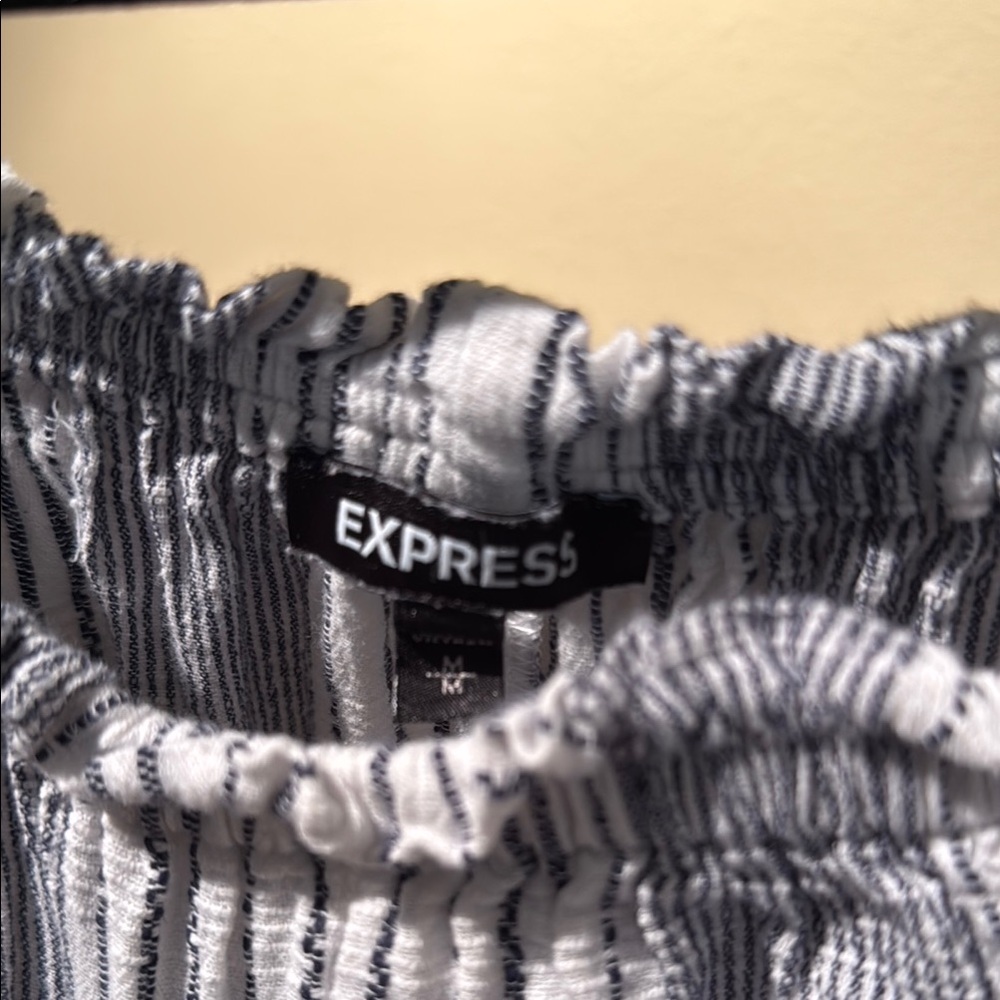 Express Striped Off-Shoulder Cotton Dress - Picture 3 of 4